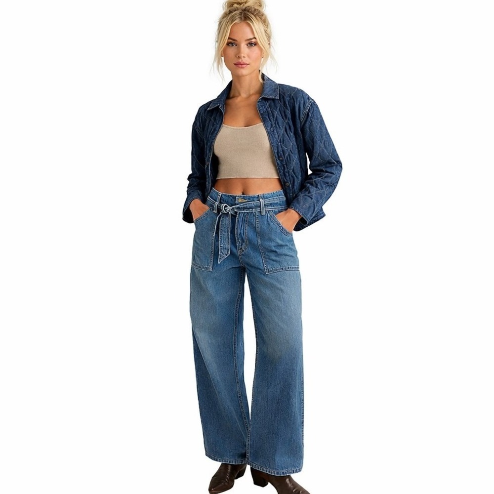 We The‎ Free Womens Jeans 29 NWT Blue Jay Belted Boyfriend Slouchy Relaxed Wide